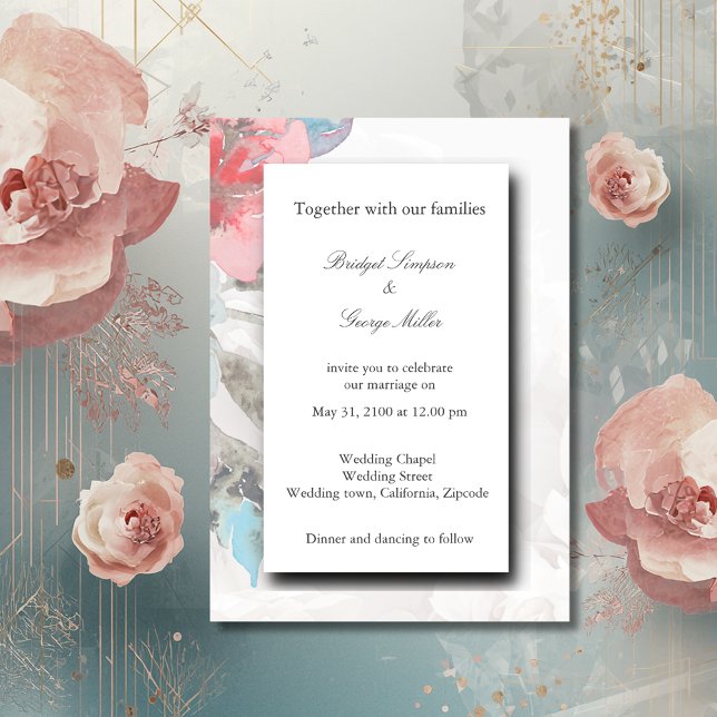 Invitation blanc élégant Floral rose mariage (Créateur téléchargé)