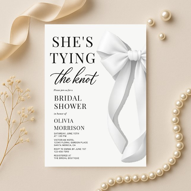 Invitation Blanc Elle Noue Le Nœud Bow Fête de Mariage (Créateur téléchargé)