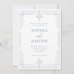 Invitation Blanc et Bleu Poussiéreux   Mariage Formel Intempo