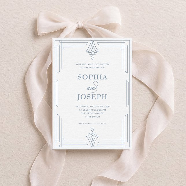 Invitation Blanc et Bleu Poussiéreux | Mariage Formel Intempo (Créateur téléchargé)