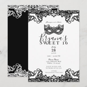 Invitation Blanc et noir, Mascarade de dentelle pour une fête