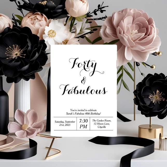 Invitation Blanc et noir "Quarante et fabuleux" 40e anniversa (Créateur téléchargé)