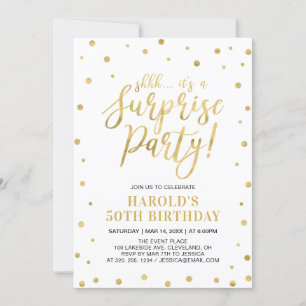 Invitation Blanc et Or   Adulte 50e fête d'anniversaire surpr