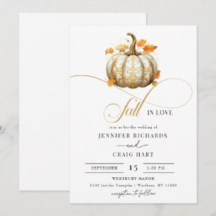 Invitation Blanc et or floral   Mariage de automne citrouille