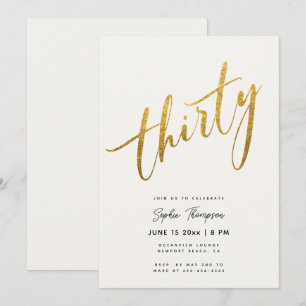 Invitation Blanc et or minimaliste Élégant 30e anniversaire