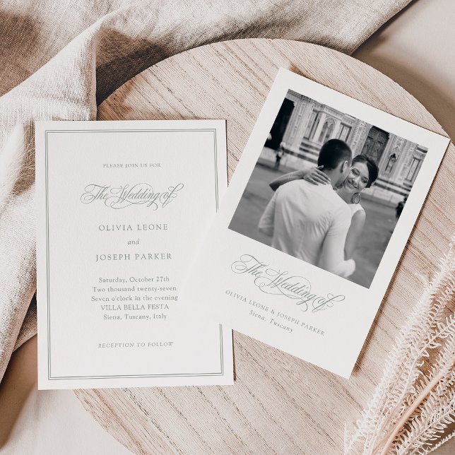 Invitation Blanc et Sage | Mariage photo italien Elegance (Créateur téléchargé)