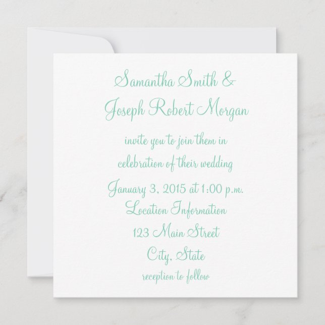 Invitation Blanc et vert de mer Mariage (Devant)