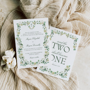 Invitation Blanc Floral Aquarelle Crest Mariage catholique