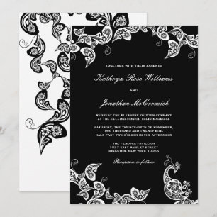 Invitation blanc floral chic vintage de mariage de