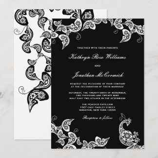 Invitation blanc floral chic vintage de mariage de