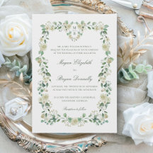Blanc Floral Crest & Monogramme Mariage élégant