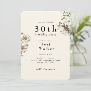 Invitation Blanc Floral Daisers Crème arrondie Anniversaire