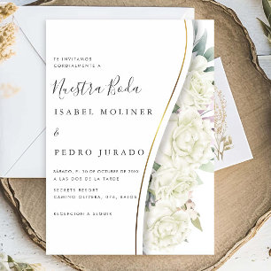 Invitation Blanc Floral Foliage Nuestra Boda Mariage espagnol