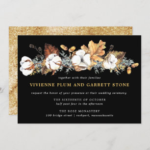 Invitation Blanc Floral Gold Automne Feuilles Mariage