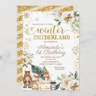 Invitation Blanc Floral Hiver Onederland Anniversaire