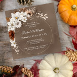 Invitation Blanc Floral Neutre Automne 50e Anniversaire Carré<br><div class="desc">Les fleurs blanches chatoyantes sont entourées de feuilles gris,  bruns et noirs neutres. Le texte blanc est une combinaison chic de lettrage droit et de texte de script de calligraphie. Un cadre rond chic apporte une touche élégante.</div>