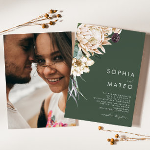 Invitation Blanc Floral Vert foncé Mariage photo traditionnel