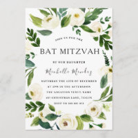 Blanc Floral vert Wreath Bat mitzvah moderne