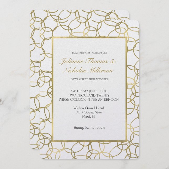 Invitation Blanc Gold Glam Cercles élégants Mariage (Devant / Derrière)