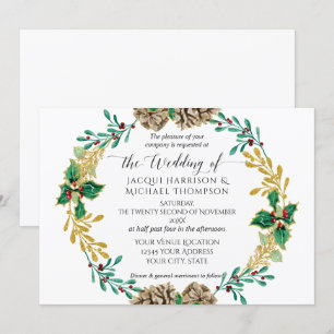 Invitation Blanc Gold Pine Cone Mariage de verdure
