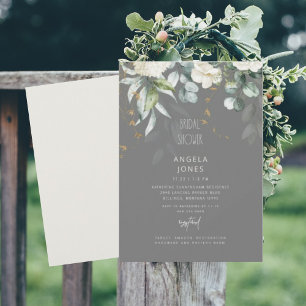 Invitation Blanc Hydrangea Gris & Fête des mariées Beige
