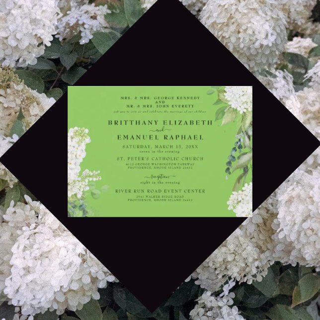 Invitation Blanc Hydrangea Lime Vert Les deux parents Mariage (Créateur téléchargé)