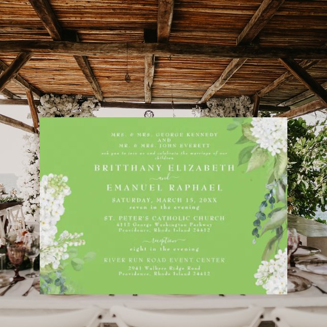 Invitation Blanc Hydrangea Lime Vert Les deux parents Mariage (Créateur téléchargé)