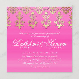 Invitation Blanc indien de rose d'or de damassé d'invitation