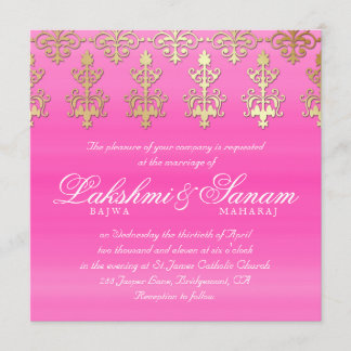 Invitation Blanc indien de rose d'or de damassé d'invitation