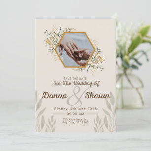 Invitation Blanc Jaune moderne, couple et leur anneau mariage