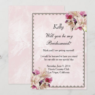 Invitation Blanc Lily Floral Marbre rose Mariage Bridesmaid