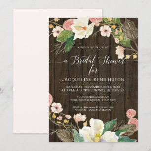 Invitation Blanc Magnolia Blush Floral Rustique Grange Bois