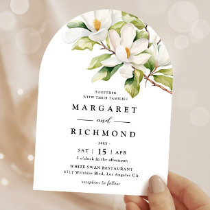 Invitation Blanc Magnolia Elégant Mariage d'arc floral
