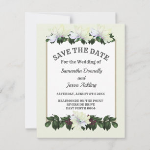 Invitation Blanc Magnolia Vert Floral Enregistrer La Date