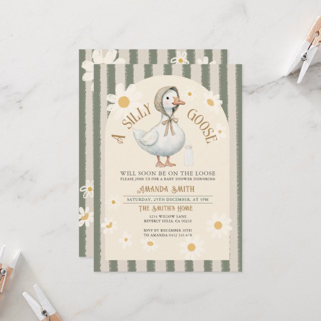 Invitation Blanc Marais Vert Grandes Tailles Baby shower d'oi (Devant/Arrière en situation)