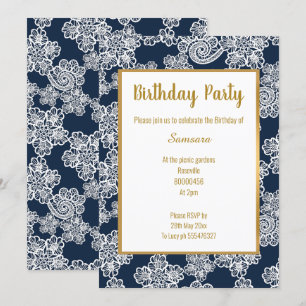 Invitation BLANC MARINE LACE OR TRIM ÉLÉGANT ANNIVERSAIRE bla