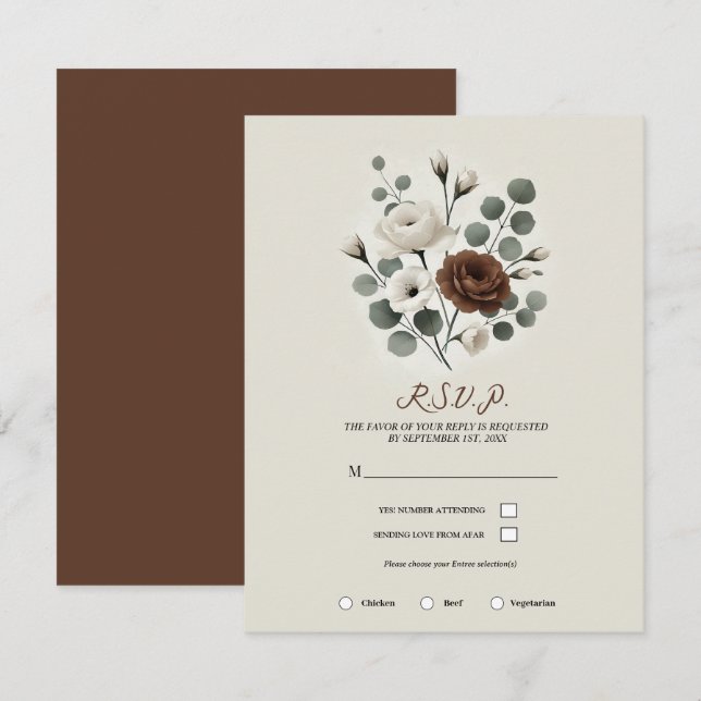 Invitation Blanc Mocha Crème Moderne Floral Mariage RSVP (Devant / Derrière)