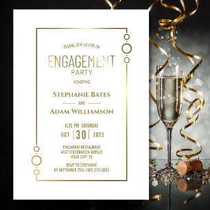 Invitation Blanc moderne avec Gold Frame d'engagement
