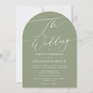 Invitation Blanc moderne et vert sage Mariage simple arche