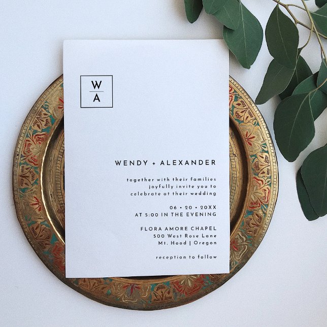 Invitation Blanc moderne Gras Monogram Crest Mariage (Créateur téléchargé)