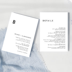 Invitation Blanc moderne Gras Monogramme Détails et Mariage