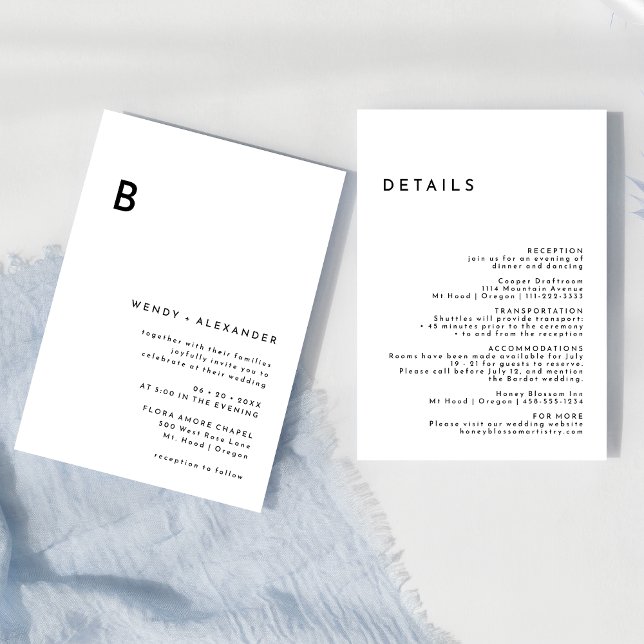 Invitation Blanc moderne Gras Monogramme Détails et Mariage (Créateur téléchargé)