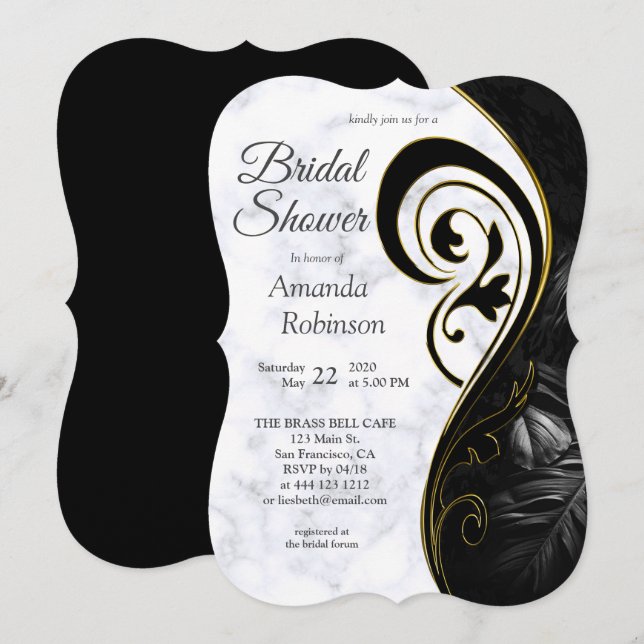 Invitation Blanc moderne - Noir marbré Abstrait (Devant / Derrière)