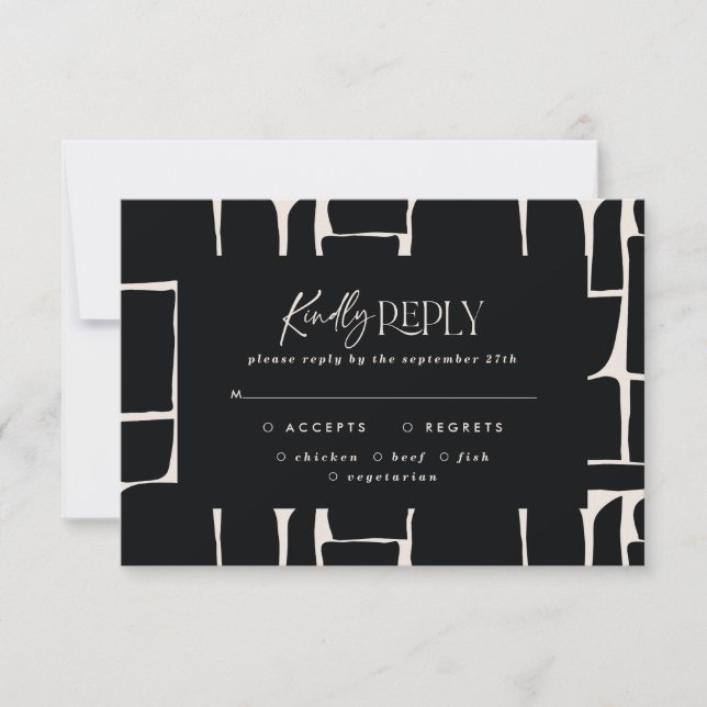 Invitation Blanc noir abstrait simple mariage R.S.V.P (Devant)