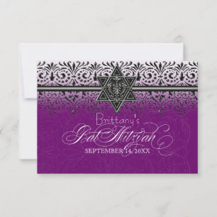 Invitation blanc noir de bat mitzvah d'argent de