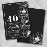 Invitation Blanc noir élégant Floral 40e anniversaire<br><div class="desc">Voici une invitation chic et élégante à la fête du 40e anniversaire, parfaite pour fêter les quarante ans dans le style. Le design se compose d'un élégant arrière - plan noir, créant un look sophistiqué noir et blanc. De délicats motifs floraux d'anémones descendent sur le côté droit, ajoutant une touche...</div>
