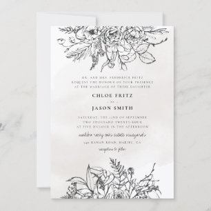 Invitation Blanc noir Floral Montagne d'hiver Simple Mariage