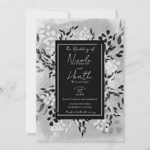 Invitation Blanc Noir Gris Moderne Minimaliste Floral Mariage