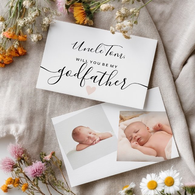 Invitation Blanc noir moderne être mon parrain baptême (Modern black white be my godfather baptism invitation)