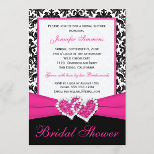 Invitation blanc noir rose de Fête de la mariée de